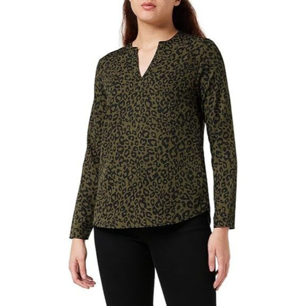 Ichi Womens Long Sleeve Blouse Top V Neck Black Green Size Small IHBRUCE
